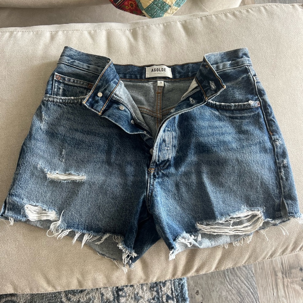Agolde Distressed Blue Jean Shorts